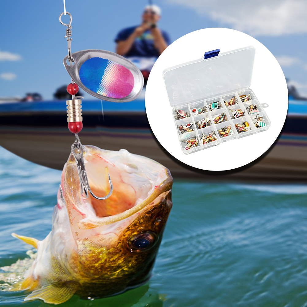 金属製のスプーン型ルアー30個入り。トリプルフック付きで、淡 - Fishing Lure Spoon のレビューと価格